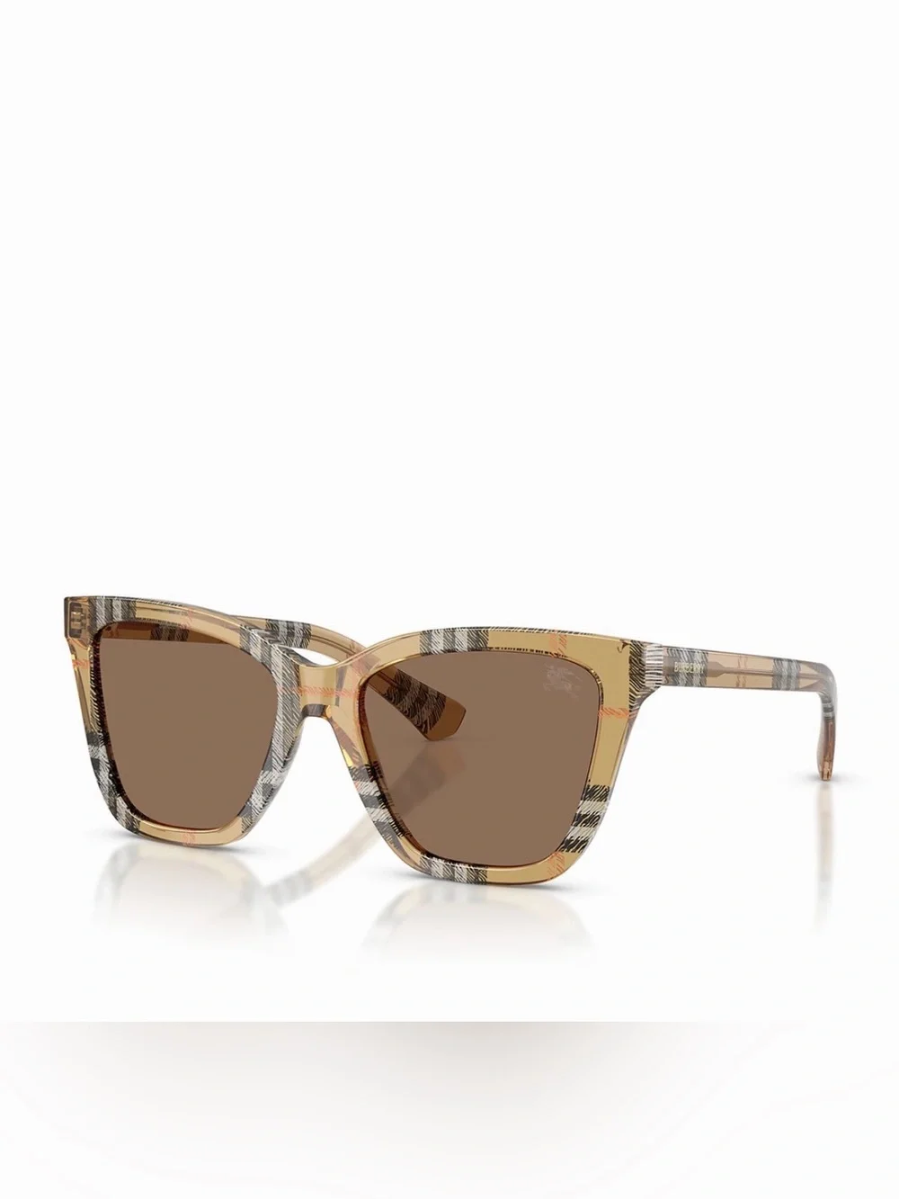 Burberry Beige Plaid Frame Sunglasses with Brown Lenses